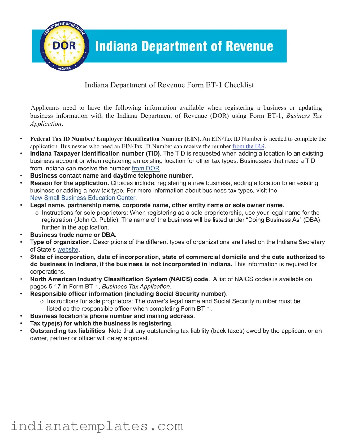 Fill in Your Bt 1 Indiana Form