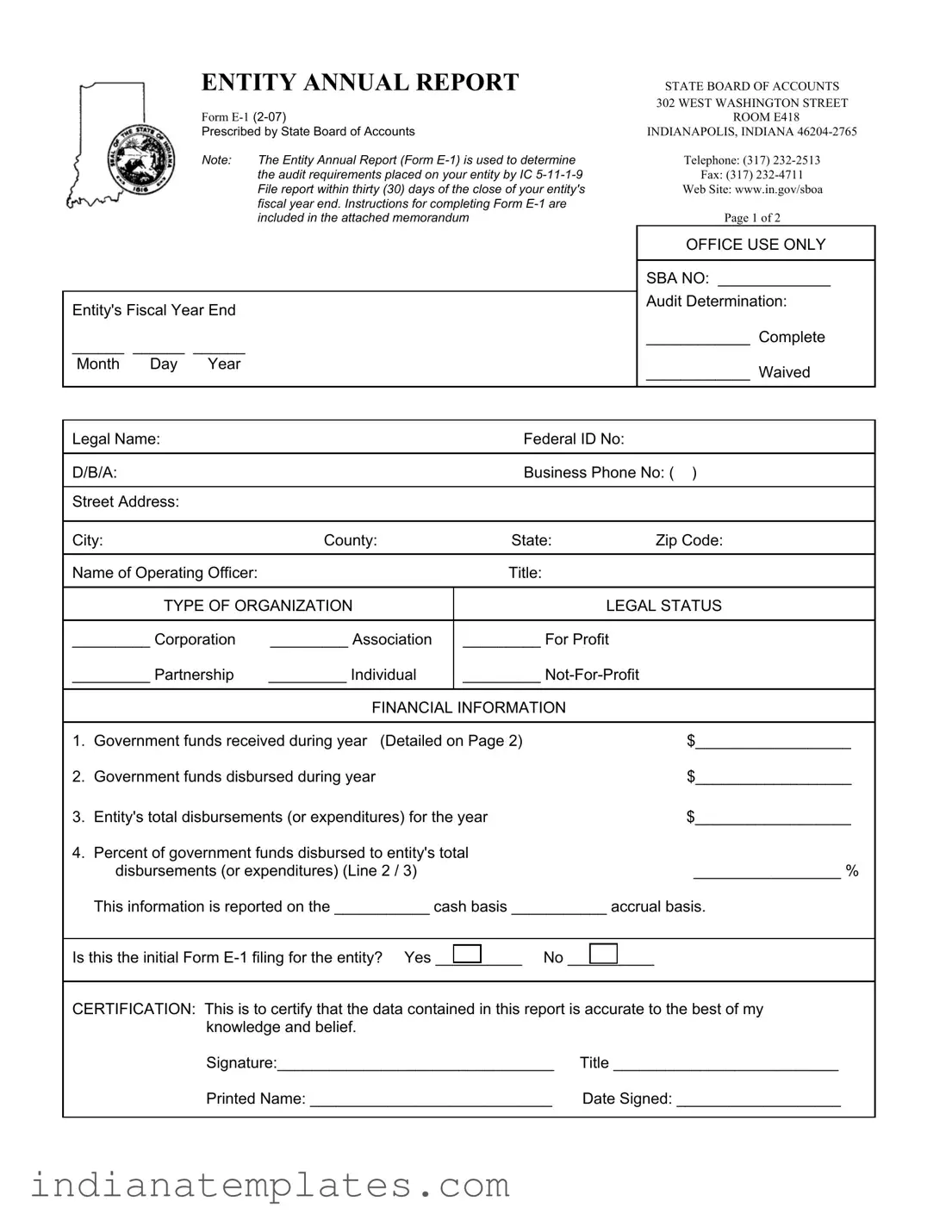 Fill in Your Entity Annual Report Indiana Form