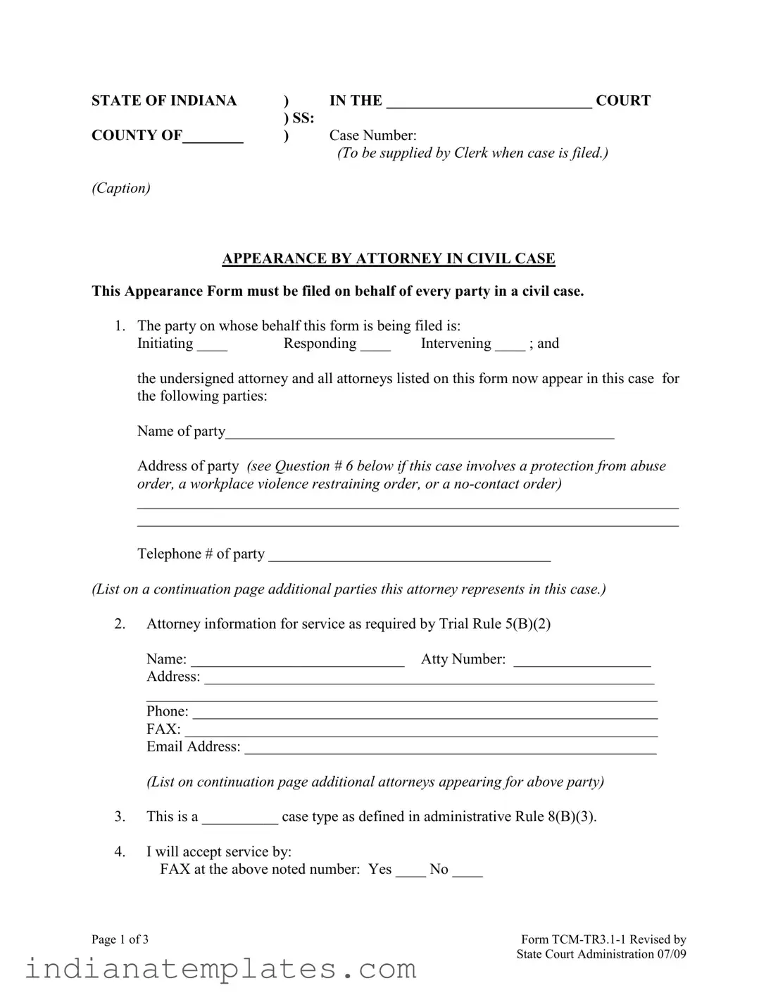 Fill in Your Indiana Appearance Form