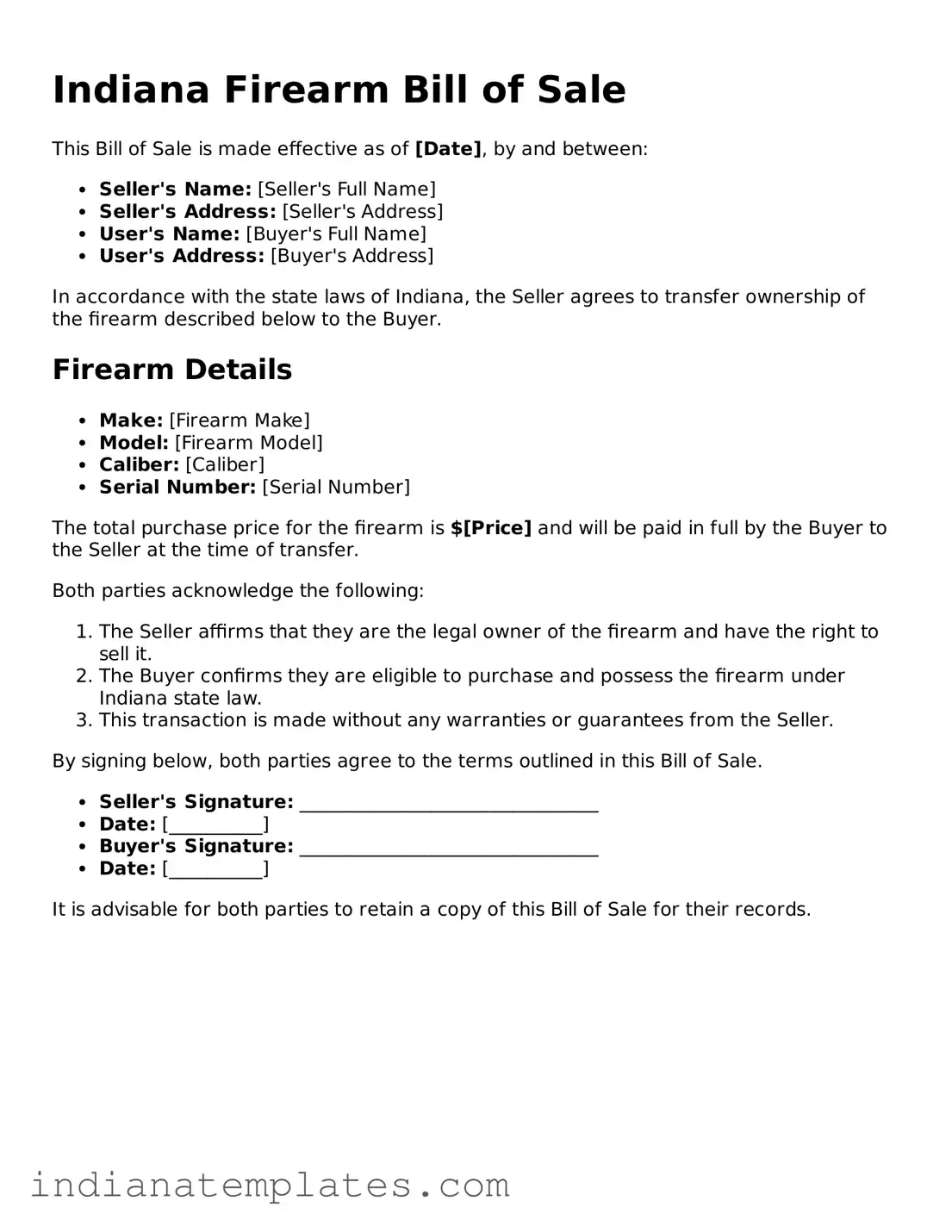 Free Indiana Firearm Bill of Sale Template