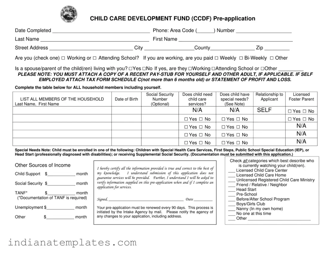 Fill in Your Indiana Ccdf Application Form