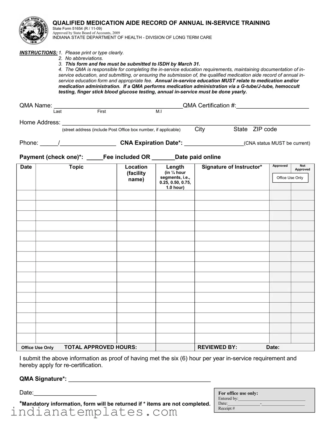 Fill in Your Indiana Department Annual Inservice Form