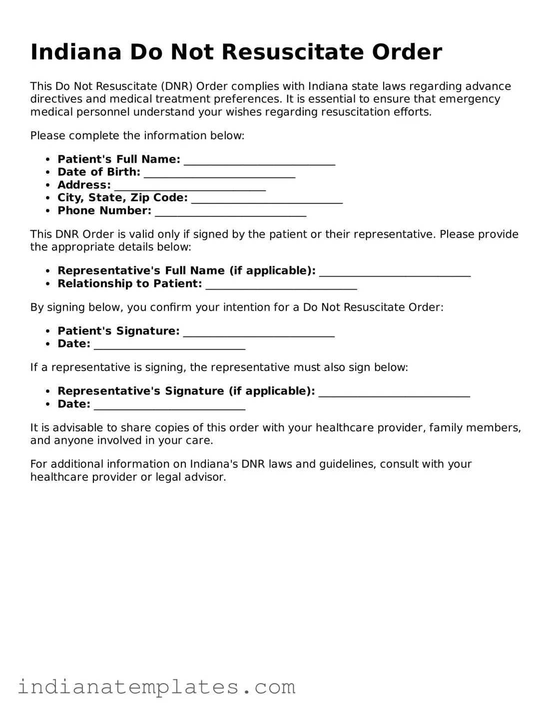 Free Indiana Do Not Resuscitate Order Template