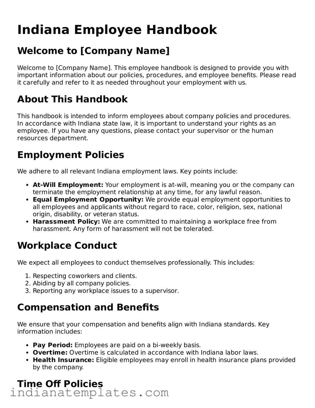 Free Indiana Employee Handbook Template