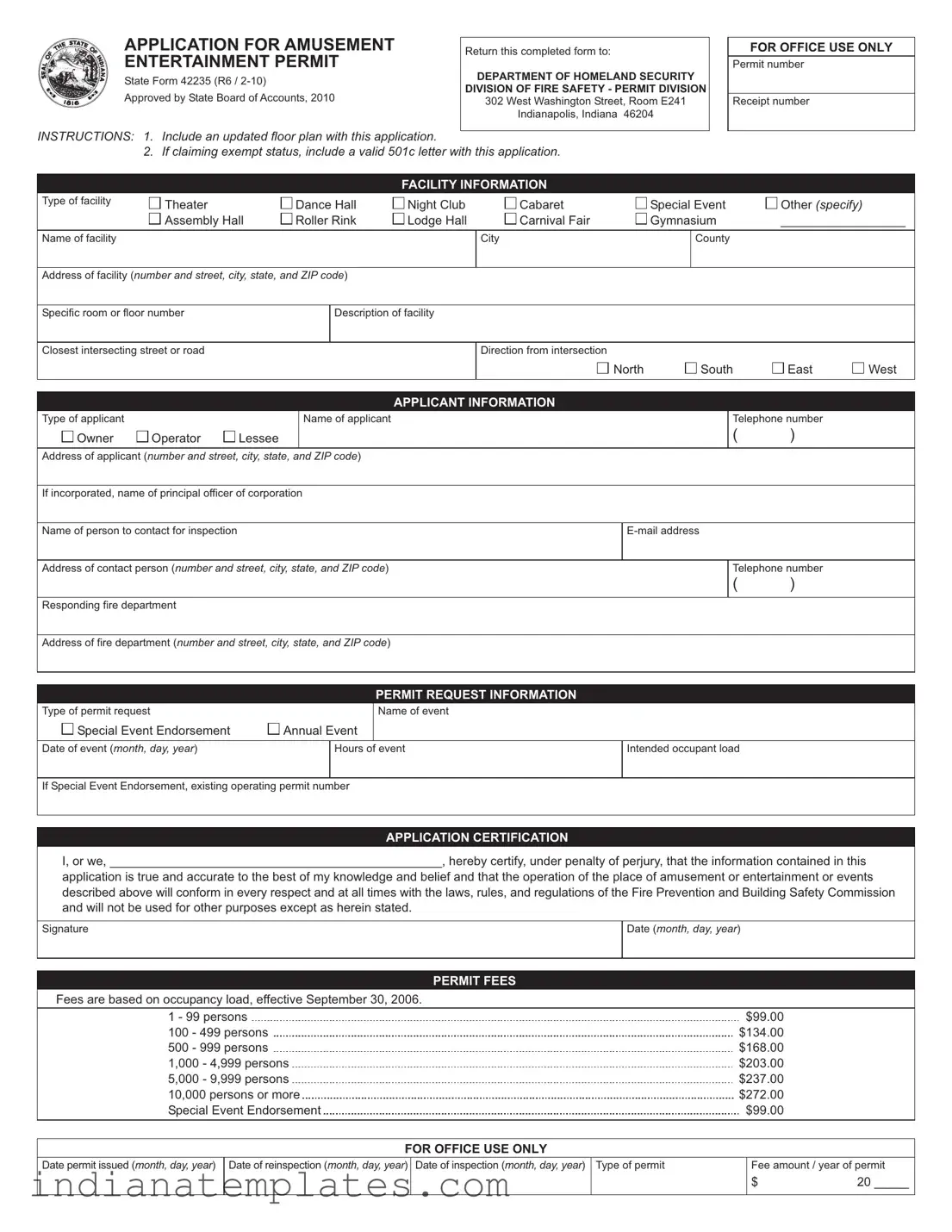 Fill in Your Indiana Entertainment Permit Form