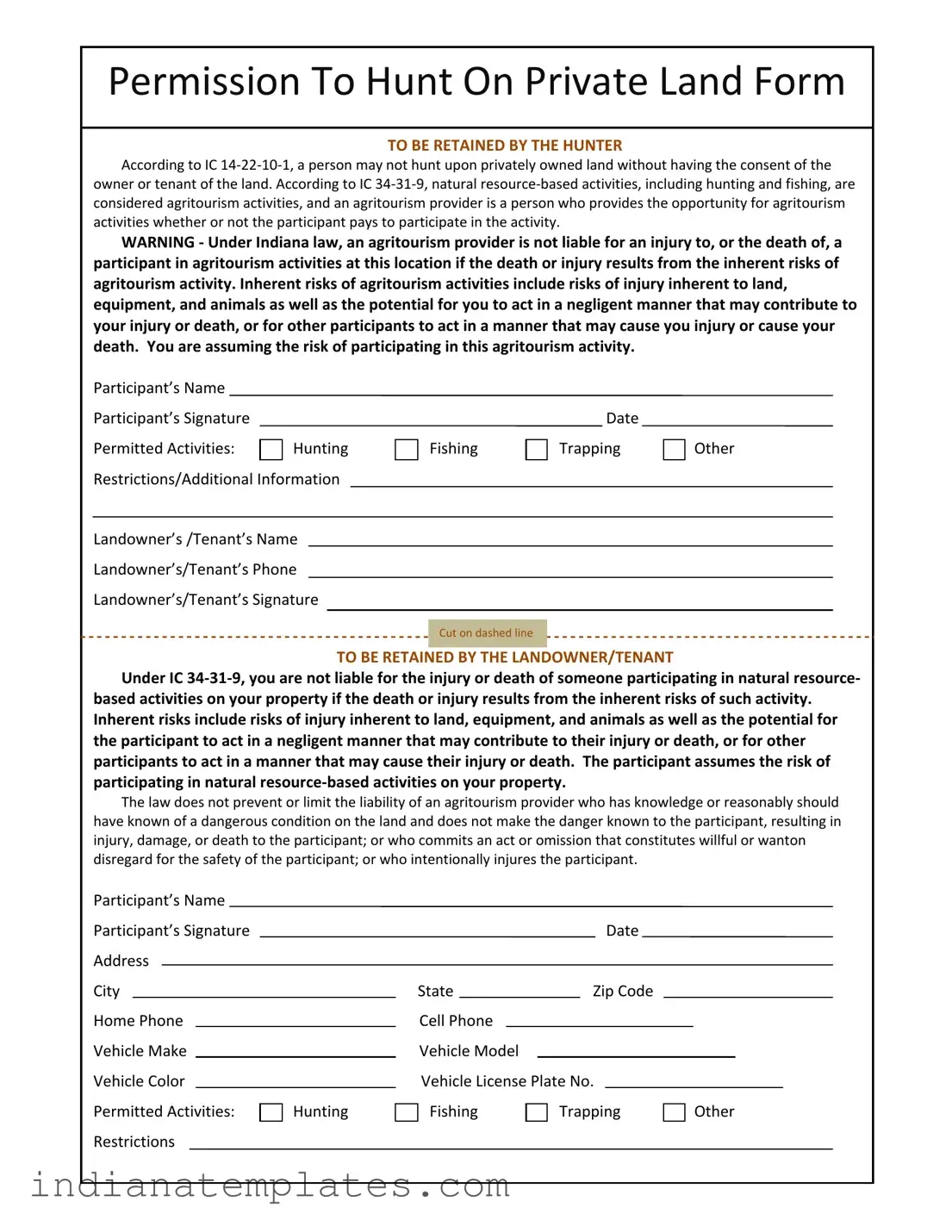 Fill in Your Indiana Hunting Permission Form