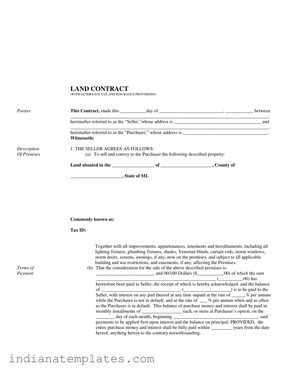 Fill in Your Indiana Land Contract Example Form