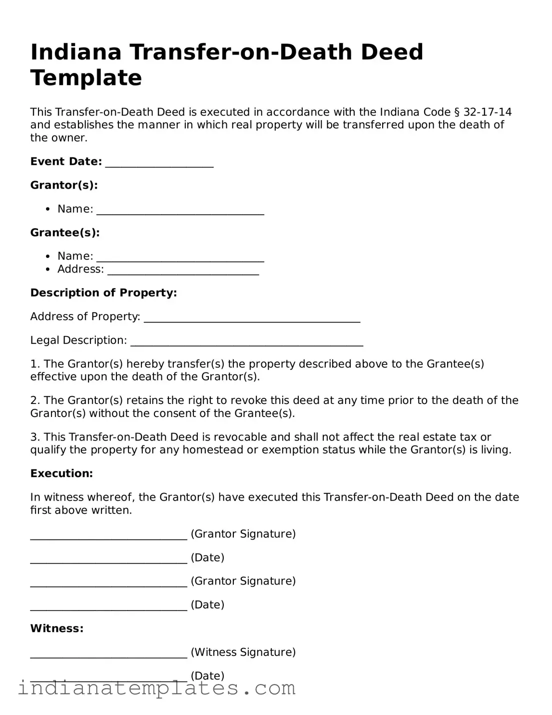 Free Indiana Transfer-on-Death Deed Template