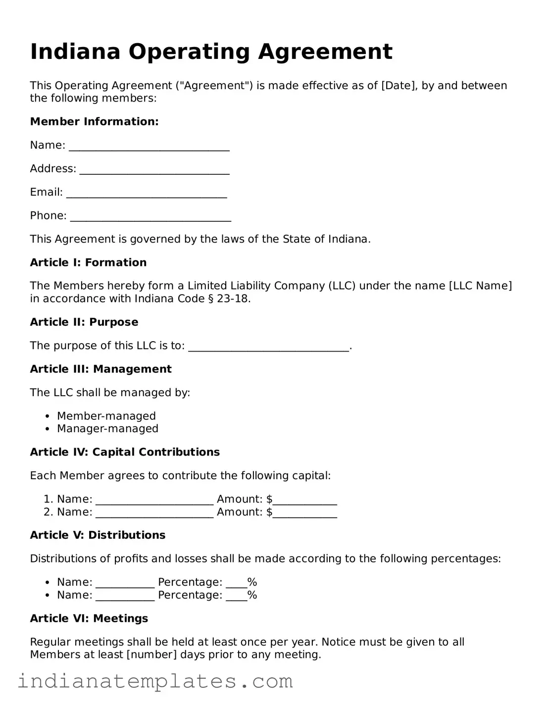 Free Indiana Operating Agreement Template