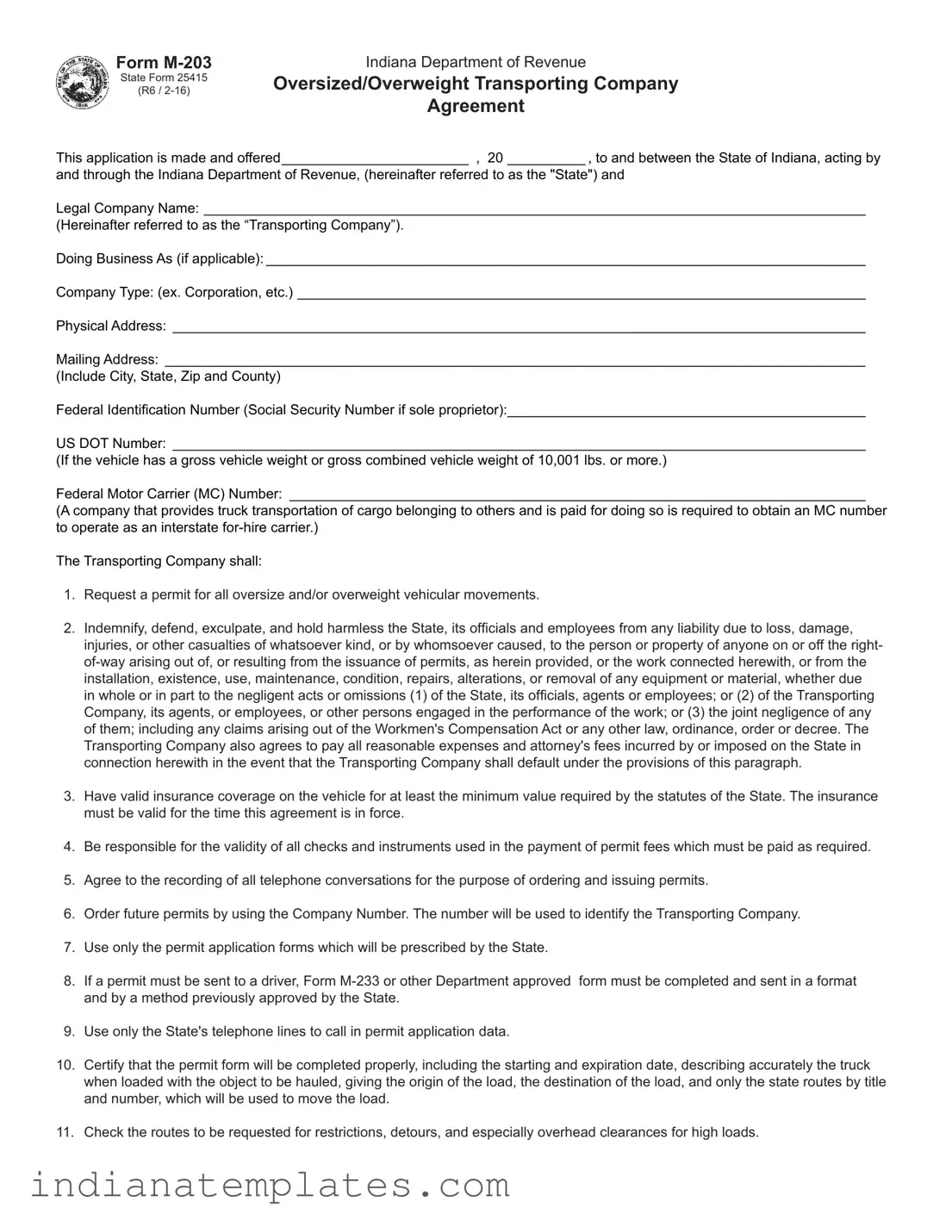 Fill in Your Indiana M203 Form
