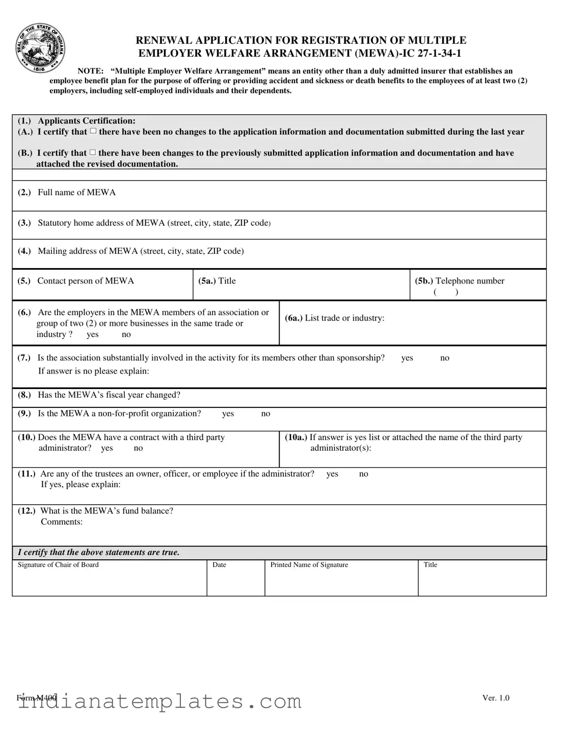 Fill in Your Indiana M400 Form