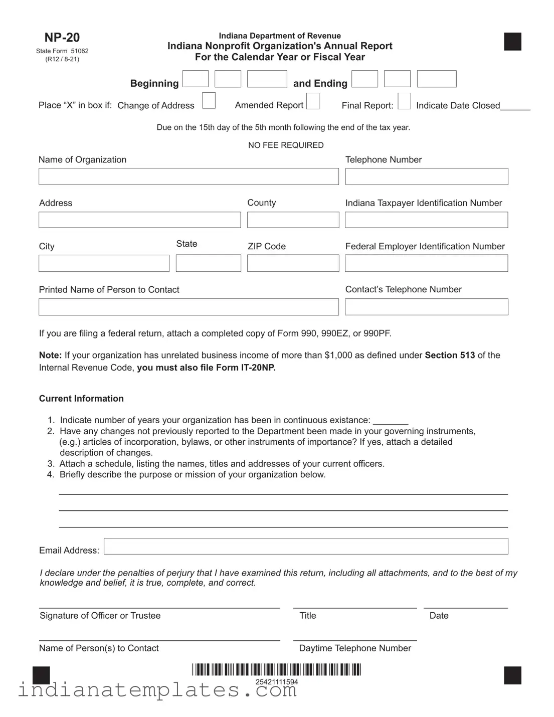 Fill in Your Indiana Np 20 Form