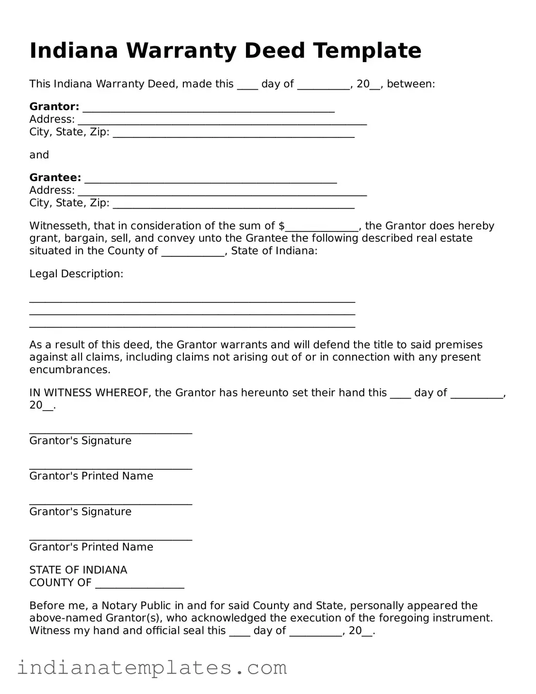 Free Indiana Deed Template