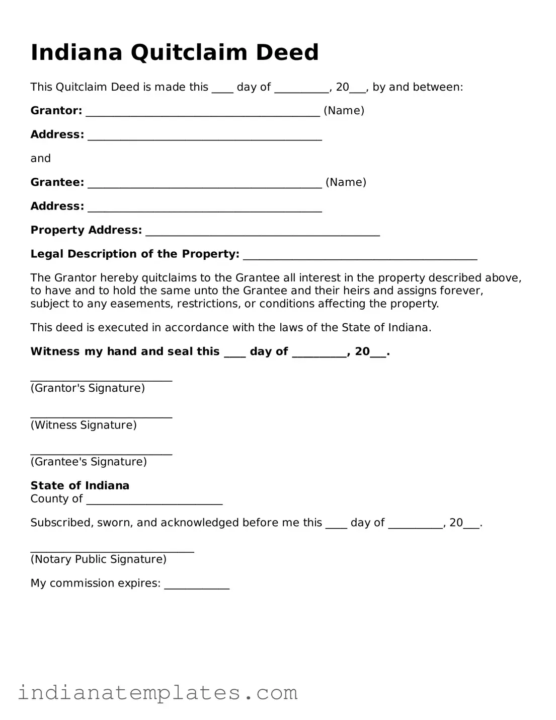Free Indiana Quitclaim Deed Template