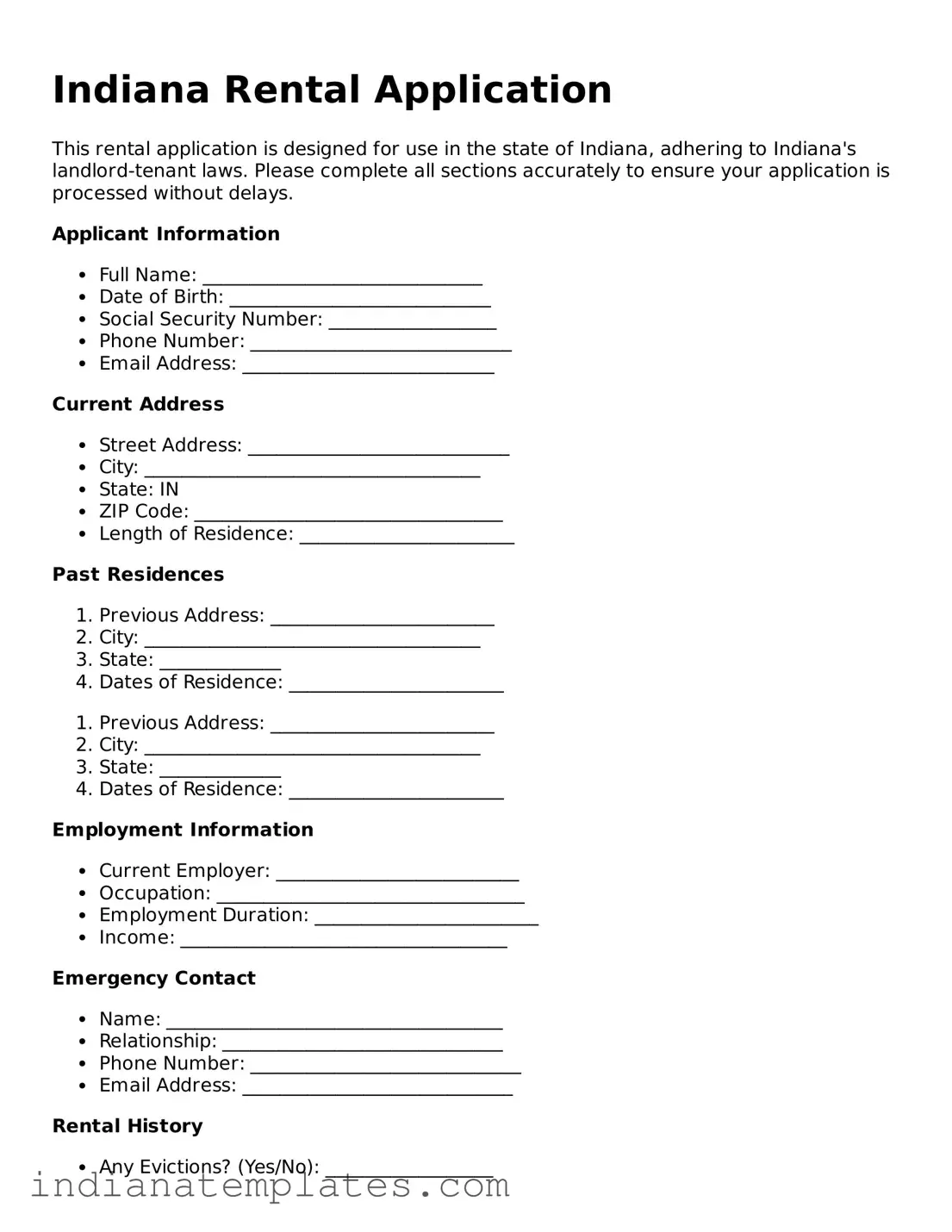 Free Indiana Rental Application Template