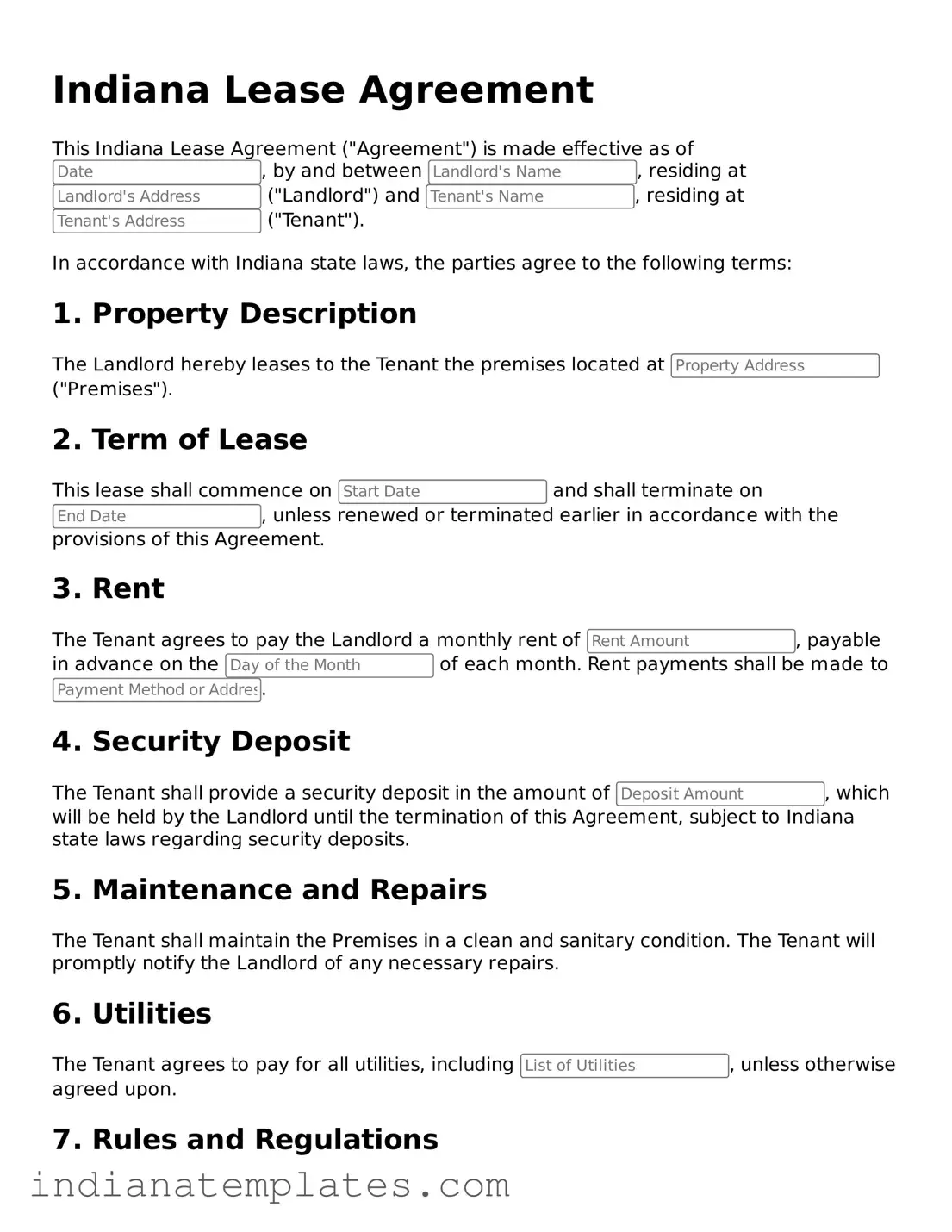 Free Indiana Lease Agreement Template