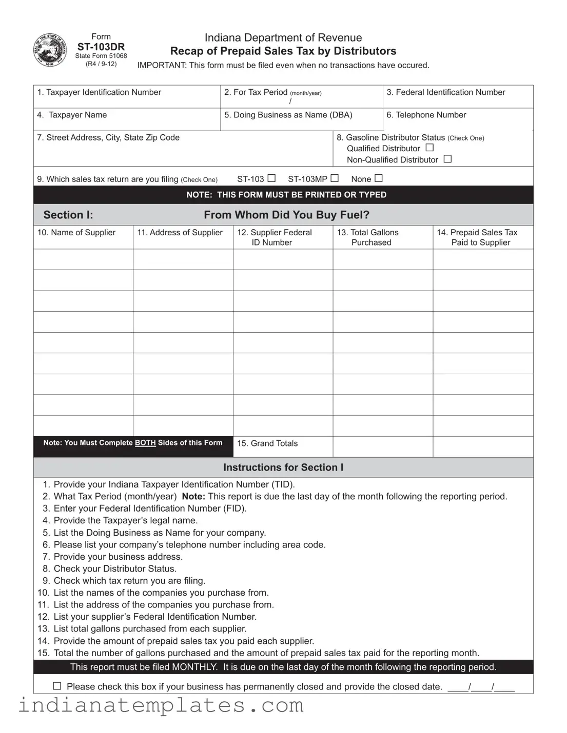 Fill in Your Indiana St 103Dr Form