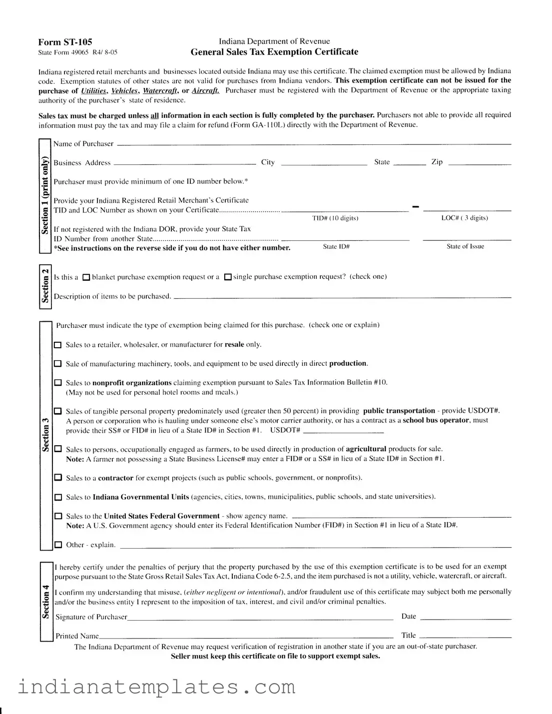 Fill in Your Indiana St 105 Form