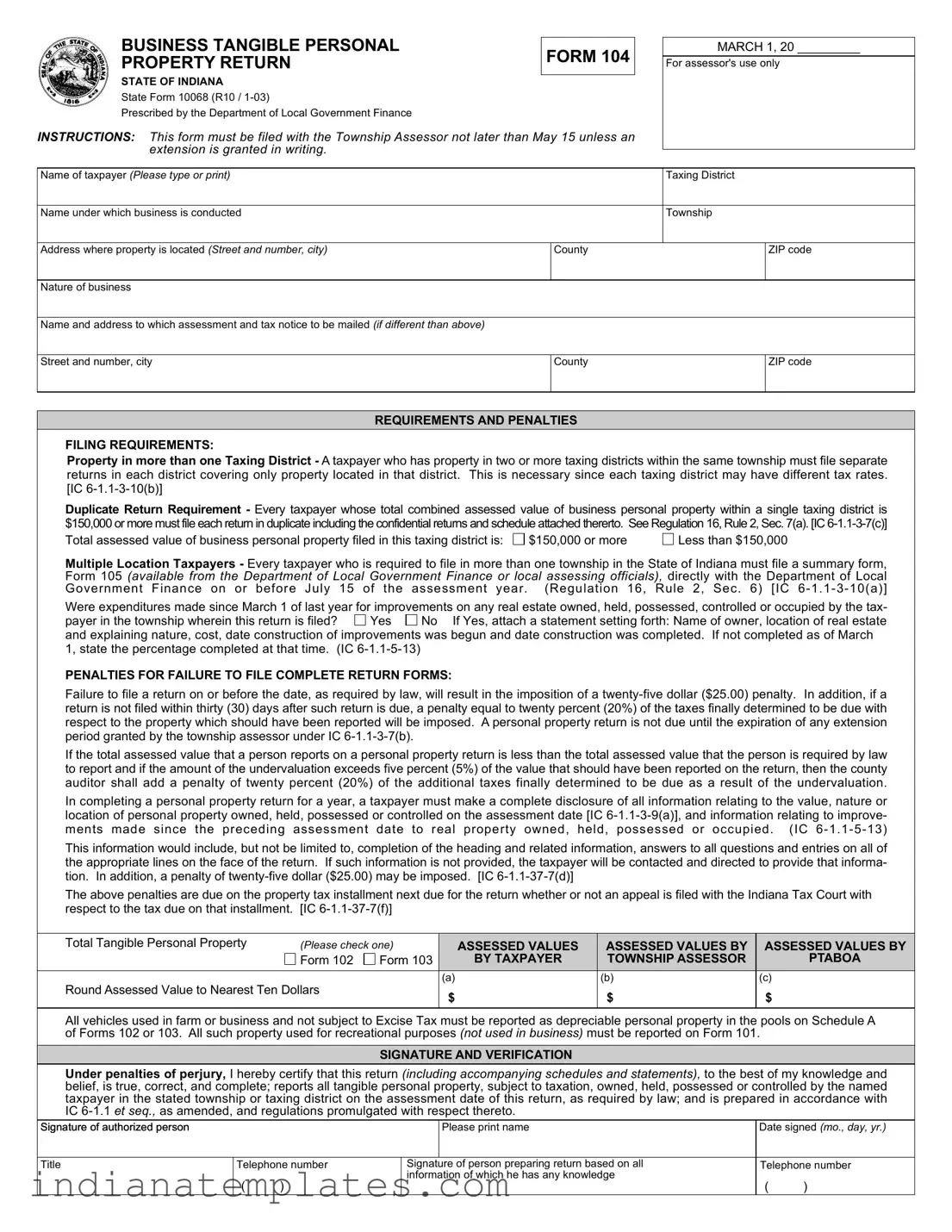 Fill in Your Indiana State 104 Form