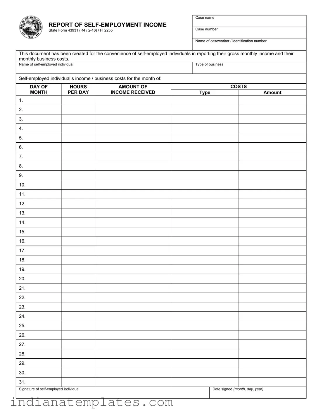 Fill in Your Indiana State 43931 Form