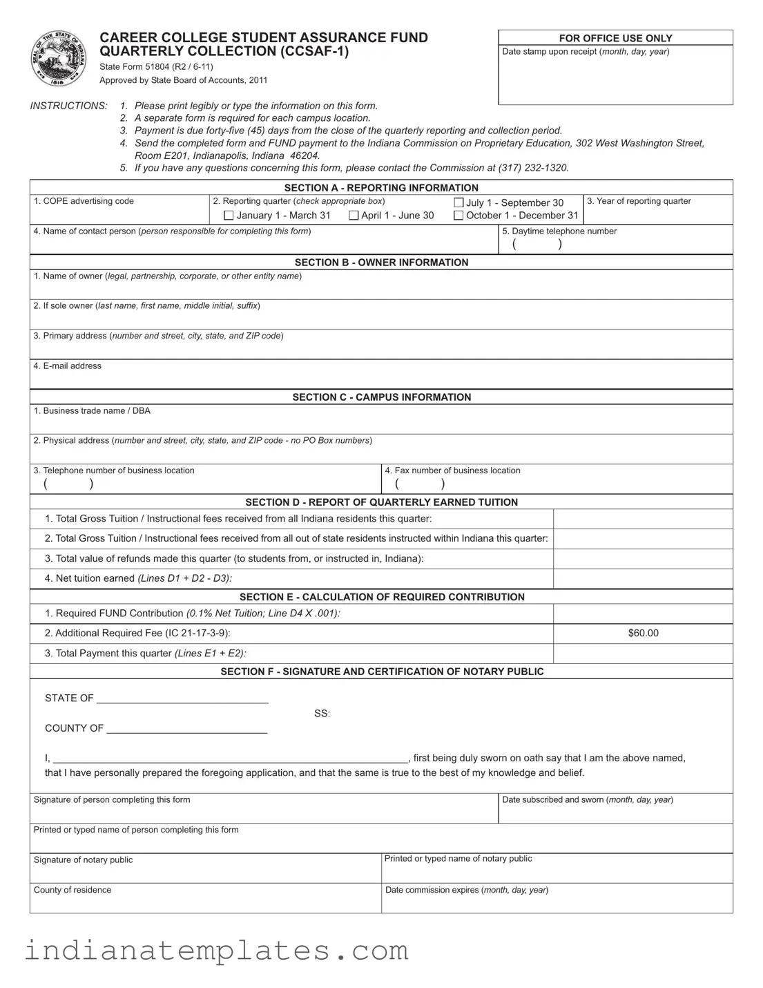 Fill in Your Indiana State 51804 Form