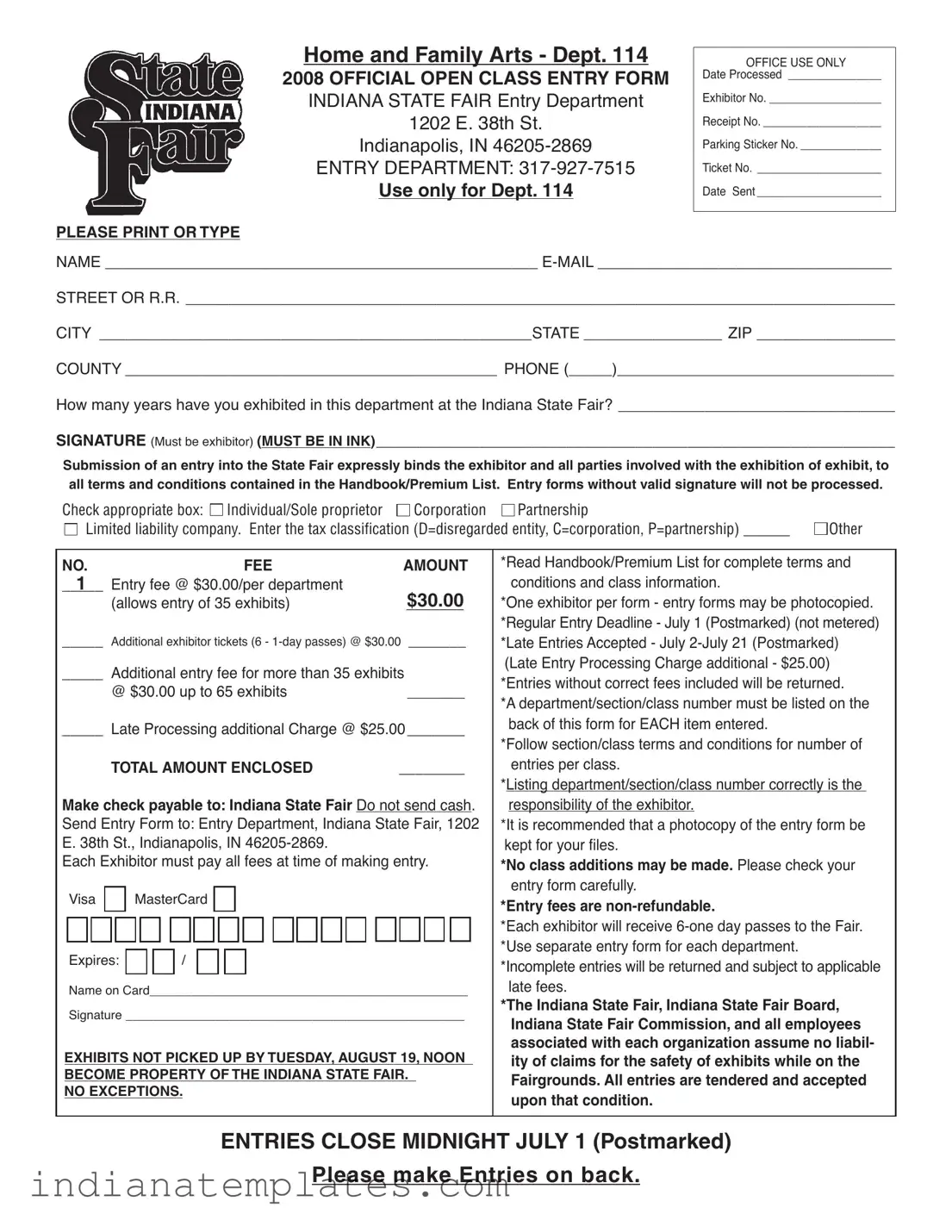 Fill in Your Indiana State Fair Entry Form
