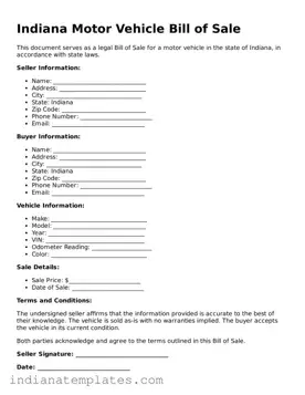Free Indiana Motor Vehicle Bill of Sale Template
