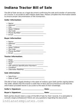 Free Indiana Tractor Bill of Sale Template