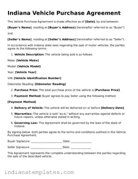 Free Indiana Vehicle Purchase Agreement Template