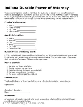 Free Indiana Durable Power of Attorney Template