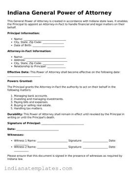 Free Indiana General Power of Attorney Template