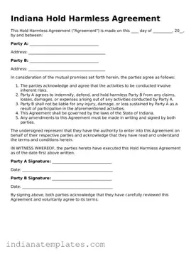 Free Indiana Hold Harmless Agreement Template