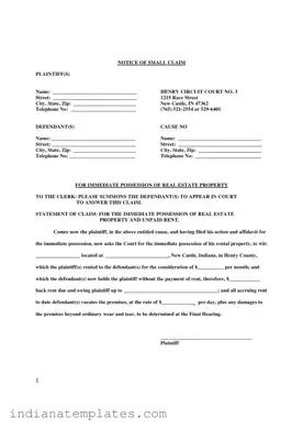 Fill in Your Indiana Immediate Possession Form