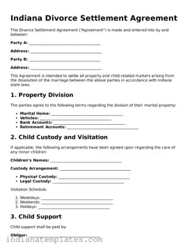 Free Indiana Divorce Settlement Agreement Template