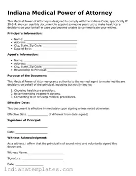Free Indiana Medical Power of Attorney Template