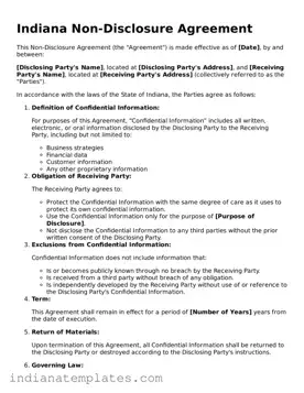 Free Indiana Non-disclosure Agreement Template