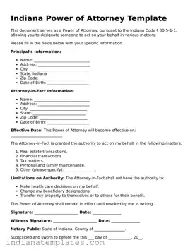 Free Indiana Power of Attorney Template