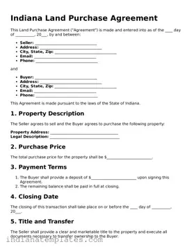 Free Indiana Land Purchase Agreement Template