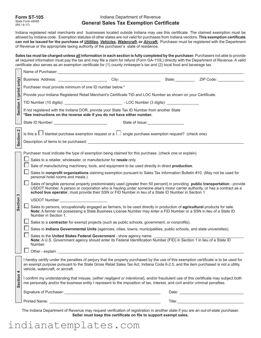 Fill in Your St 105 Indiana Form