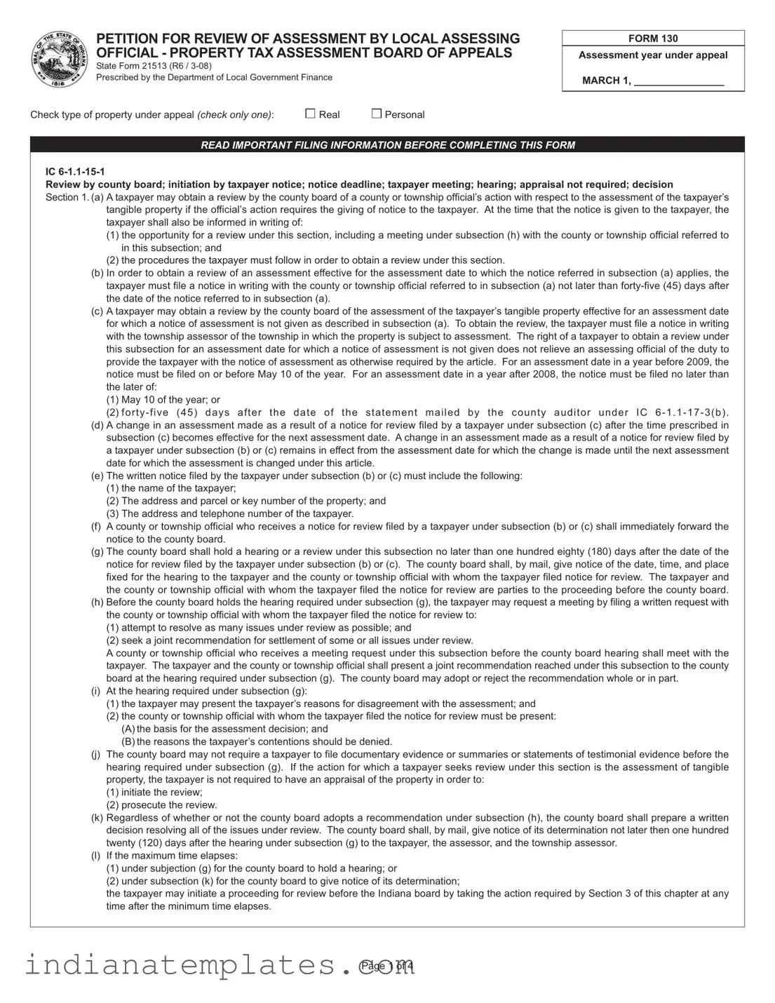 Fill in Your State Of Indiana 130 Short Form